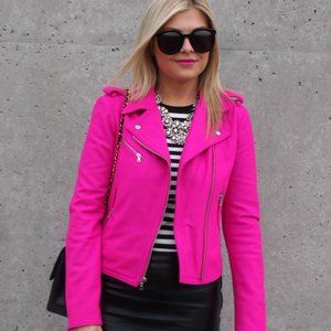 Gap Neon Pink Wool Moto Jacket